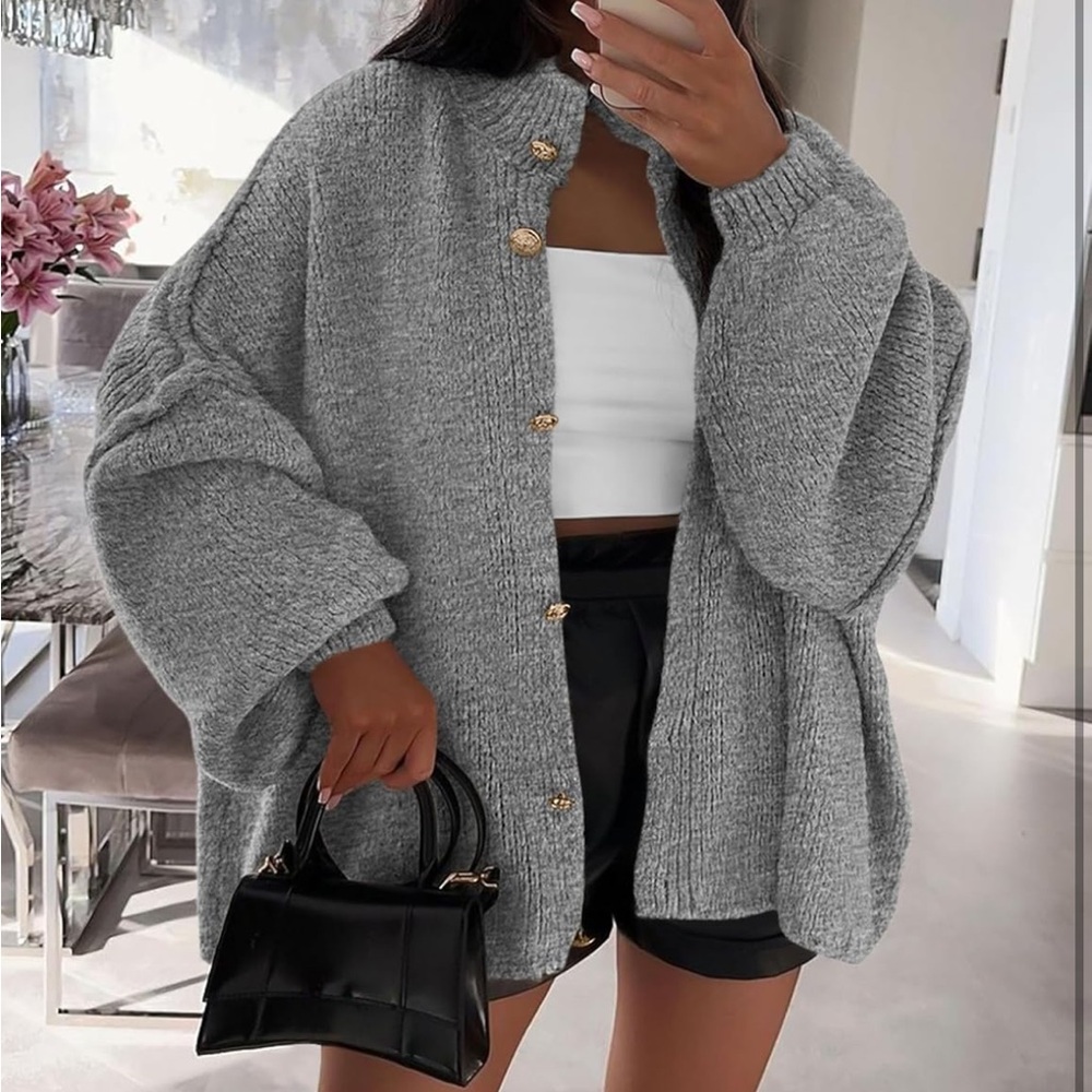 Grey Cardigan Sweater, Oversized, NWT